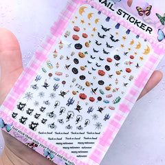 Halloween Nail Art Sticker | Spider Pumpkin Black Cats Bat Stickers | Resin Inclusion | Nail Designs