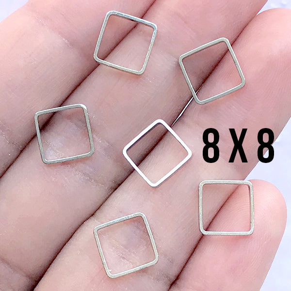 Mini Geometric Open Frame for UV Resin Filling |  Hollow Square Deco Frame | Geometry Jewelry Making (6 pcs / Silver / 8mm)