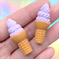 Taro Ice Cream Cabochon | Mini Food Jewelry Supplies | Sweet Decoden | Kawaii Phone Case DIY (2 pcs / Purple / 15mm x 37mm)
