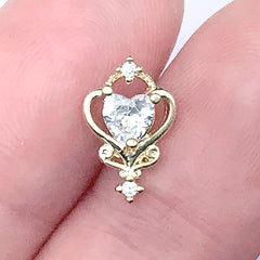 Heart Rhinestone Nail Charm | Small Metal Embellishment for Resin Jewelry Making | Nail Art Deco (1 piece / Gold / 7mm x 12mm)