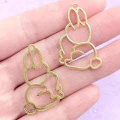 Bunny Open Bezel for UV Resin Filling | Rabbit Pendant | Animal Deco Frame | Kawaii Jewelry Supplies (2 pcs / Gold / 23mm x 33mm)