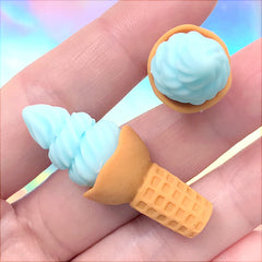 3D Ice Cream Cabochon | Miniature Food Craft | Fake Sweet Embellishment | Kawaii Jewelry Supplies (2 pcs / Blue / 15mm x 37mm)