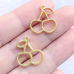 Small Cherry Open Bezel Charm | Fruit Deco Frame for UV Resin Filling | Kawaii Jewellery DIY (2 pcs / Gold / 16mm x 17mm)