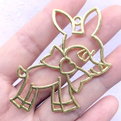 Cute Deer with Bow Open Frame for UV Resin Filling | Forrest Animal Open Bezel Charm | Kawaii Jewellery Making (1 piece / Gold / 52mm x 54mm)