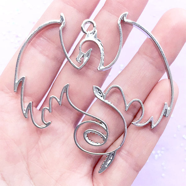 Phoenix Open Bezel Charm | Mythological Creature Pendant | Fantasy Animal Deco Frame for UV Resin Filling (1 piece / Silver / 61mm x 61mm)