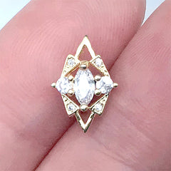 Luxury Rhombic Nail Charm with Rhinestones | Bling Bling Nail Deco | Sparkle Resin Inclusion (1 piece / Gold / 8mm x 12mm)