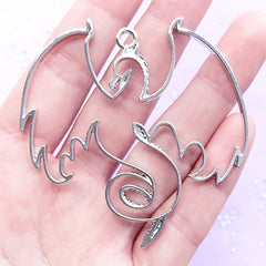 Phoenix Open Bezel Charm | Mythological Creature Pendant | Fantasy Animal Deco Frame for UV Resin Filling (1 piece / Silver / 61mm x 61mm)