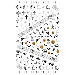 Gothic Halloween Stickers | Magical Moon Religion Cross Spider Web Pumpkin Bat Sticker | Resin Inclusions | Nail Designs