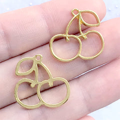 Cherry Deco Frame for UV Resin Filling | Fruit Open Bezel Charm | Kawaii Jewelry Making (2 pcs / Gold / 20mm x 19mm)