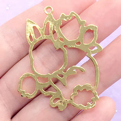 Rabbit and Flower Open Bezel Pendant | Floral Bunny Charm | Kawaii Deco Frame for UV Resin Filling (1 piece / Gold / 33mm x 42mm)