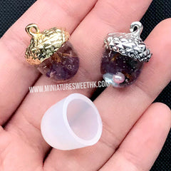 3D Acorn Silicone Mold and Metal Acorn Cap | Resin Jewellery DIY | Clear Soft Mold for UV Resin | Epoxy Resin Mould (16mm x 22mm)