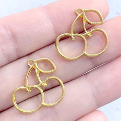 Cherry Deco Frame for UV Resin Filling | Fruit Open Bezel Charm | Kawaii Jewelry Making (2 pcs / Gold / 20mm x 19mm)