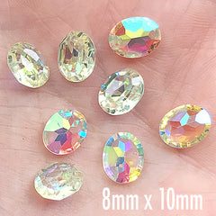 AB Clear Oval Rhinestones | Faceted Resin Gemstones | Sparkle Embellishments | Decoden Supplies | Kawaii Jewelry Making (8 pcs / 8mm x 10mm)