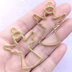 Guardian Angel Open Bezel Charm for UV Resin Filling | Christian Deco Frame | Religion Jewelry Supplies (2 pcs / Gold / 34mm x 44mm)