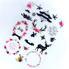 Christmas Decoration Item Clear Film Sheet | Flower Wreath Reindeer Embellishments | UV Resin Jewellery DIY