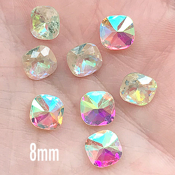 Rounded Square Resin Rhinestones, AB Clear Faceted Rhinestone, Fake, MiniatureSweet, Kawaii Resin Crafts, Decoden Cabochons Supplies