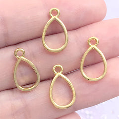 Mini Teardrop Open Bezel Charm for UV Resin Filling | Small Geometric Deco Frame for Resin Jewellery DIY (4 pcs / Gold / 9mm x 15mm)