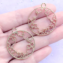 Plum Flower Circle Open Bezel Pendant | Round Floral Deco Frame for UV Resin Filling | Resin Jewellery Making (2 pcs / Gold / 30mm x 34mm)