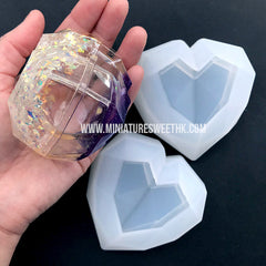 Faceted Heart Trinket Box Silicone Mold | Heart Dish Mold | Heart Tray Mold | Kawaii Epoxy Resin Art Supplies | UV Resin Craft (74mm x 75mm)