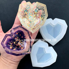 Faceted Heart Trinket Box Silicone Mold | Heart Dish Mold | Heart Tray Mold | Kawaii Epoxy Resin Art Supplies | UV Resin Craft (74mm x 75mm)