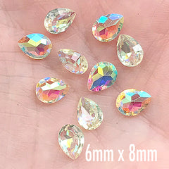AB Clear Faceted Teardrop Resin Rhinestones | Faux Gems | Bling Bling Deco | Kawaii Craft Supplies (10 pcs / 6mm x 8mm)