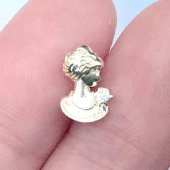 Mini Victorian Lady Embellishment with Rhinestone | Metal Nail Charm in Vintage Style | Resin Inclusion (1 piece / Gold / 7mm x 10mm)