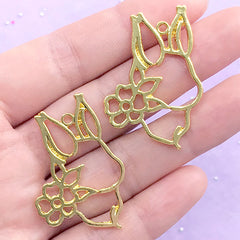 Flower Bunny Open Bezel | Floral Rabbit Head Charm | Cute Animal Deco Frame for UV Resin Filling | Kawaii Crafts (2 pcs / Gold / 26mm x 38mm)