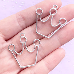 Silver Crown Open Backed Bezel Charm | Kawaii Deco Frame | UV Resin Jewellery Supplies (2 pcs / Silver / 29mm x 30mm / 2 Sided)