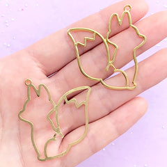Kawaii Fox Open Bezel | Cute Animal Deco Frame for UV Resin Filling | Resin Jewellery Making (2 pcs / Gold / 35mm x 37mm)