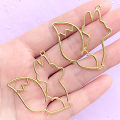 Kawaii Fox Open Bezel | Cute Animal Deco Frame for UV Resin Filling | Resin Jewellery Making (2 pcs / Gold / 35mm x 37mm)