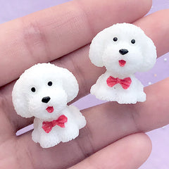 3D Poodle Cabochons | Miniature Dog Embellishments | Kawaii Decoden Supplies | Cute Pet Jewellery Making (2 pcs / White / 21mm x 24mm)