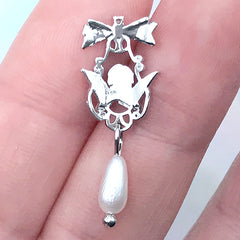 Baroque Cherub Nail Charm with Rhinestone and Dangling Pearls | Antique Angel Metal Embellishment for Nail Art (1 piece / Silver / 10mm x 28mm)