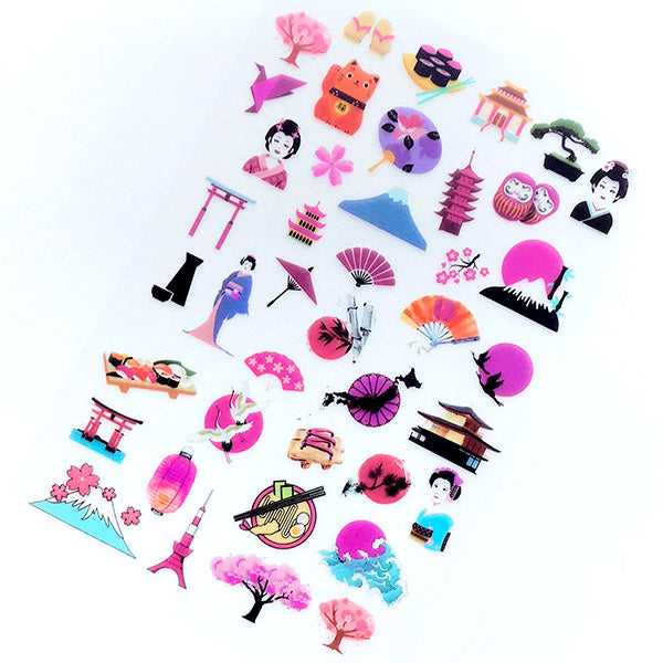 Traditional Japanese Culture Clear Film for Resin Art | Japan Geisha Geta Mount Fuji Sushi Sakura Torri Gate Hand Fan Embellishments