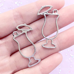 Cocktail Open Bezel Charm | Summer Drink Deco Frame for UV Resin Filling | Kawaii Jewellery Supplies (2 pcs / Silver / 18mm x 35mm)