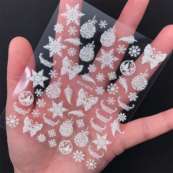 Butterfly and Snowflake Glow in the Dark Sticker, Christmas Deco Stic, MiniatureSweet, Kawaii Resin Crafts, Decoden Cabochons Supplies