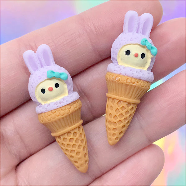 Rabbit Shaped Ice Cream Cabochon Miniature Sweets Deco Doll