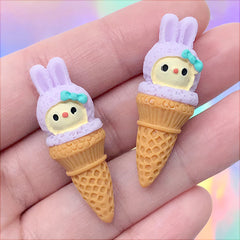 Rabbit Shaped Ice Cream Cabochon | Miniature Sweets Deco | Doll Food Craft | Kawaii Decoden (2 pcs / 14mm x 39mm)