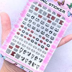 Skeleton Skull Face Vampire Teeth Stickers | Halloween Nail Decorations | Horror Embellishments for Resin Art