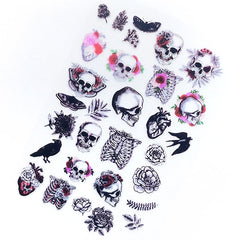 Flower Skull and Skeleton Clear Film for Resin Art Decoration | Kawaii Goth Embellishments | Creepy Cute Resin Inclusions