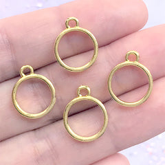 Small Round Deco Frame for UV Resin Filling | Tiny Geometric Open Bezel Charm | Kawaii Jewelry Making (4 pcs / Gold / 12mm x 15mm)