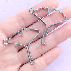 Ginkgo Biloba Leaf Open Bezel Charm | Fan Shaped Leaf Deco Frame for UV Resin Crafts | Resin Jewellery DIY (2 pcs / Silver / 39mm x 38mm)