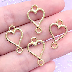 Heart Suit Open Back Bezel Connector Charm | Poker Card Deco Frame for UV Resin Craft | Kawaii Jewellery DIY (4 pcs / Gold / 13mm x 21mm)