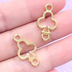 CLEARANCE Club Suit Connector Charm | Playing Card Open Bezel For UV Resin | Alice in Wonderland Deco Frame (4 pcs / Gold / 12mm x 22mm)