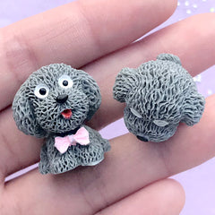 Kawaii Poodle Cabochons | 3D Animal Embellishments | Dog Decoden Pieces | Kawaii Jewelry Making (2 pcs / Grey / 21mm x 24mm)