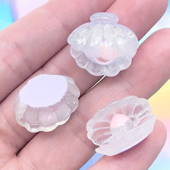 3D Seashell with Pearl Cabochon | Glittery Mermaid Embellishments | Kawaii Decoden Supplies (3 pcs / Purple / 21mm x 19mm)