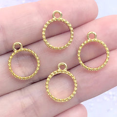Tiny Circle Deco Frame with Beaded Border | Mini Geometry Open Bezel for UV Resin Filling | Kawaii Jewellery DIY (4 pcs / Gold / 12mm x 15mm)