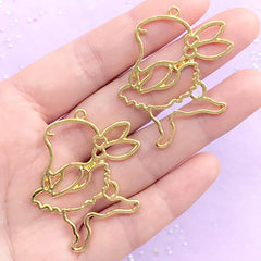 CLEARANCE Dancing Bunny Open Bezel Charm | Kawaii Rabbit Dancer Pendant | Animal Deco Frame | Resin Jewelry DIY (2 pcs / Gold / 33mm x 43mm)