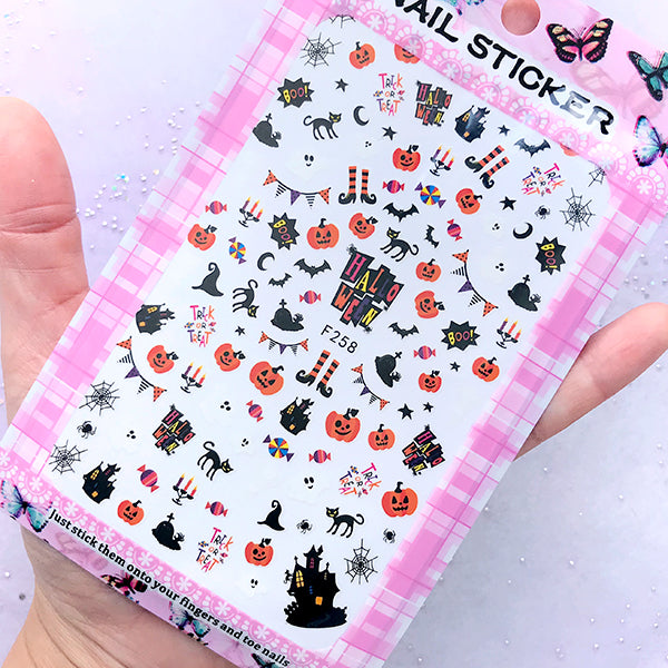 Halloween Pumpkin Haunted House Ghost Spider Web Black Cat Stickers | Nail Art Supplies | Resin Decoration