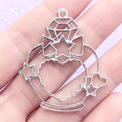 Eau de Parfum Open Bezel | Perfume Bottle Charm | Kawaii Deco Frame for UV Resin Filling | Cute Jewellery Supplies (1 piece / Silver / 37mm x 44mm)