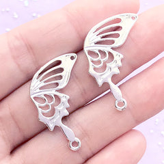Half Butterfly Wing Open Bezel Charm | Kawaii Deco Frame for UV Resin Filling | Resin Jewellery Supplies (2 pcs / Silver / 16mm x 31mm / 2 Sided)